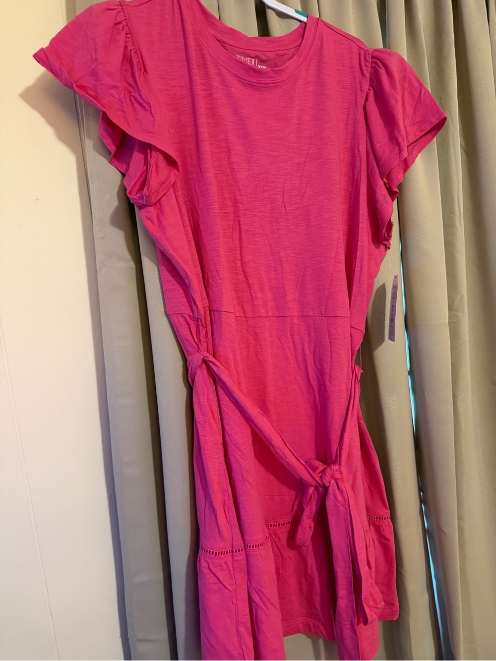 Time & Tru Women's Belted Mini Dress with Flutter Sleeves